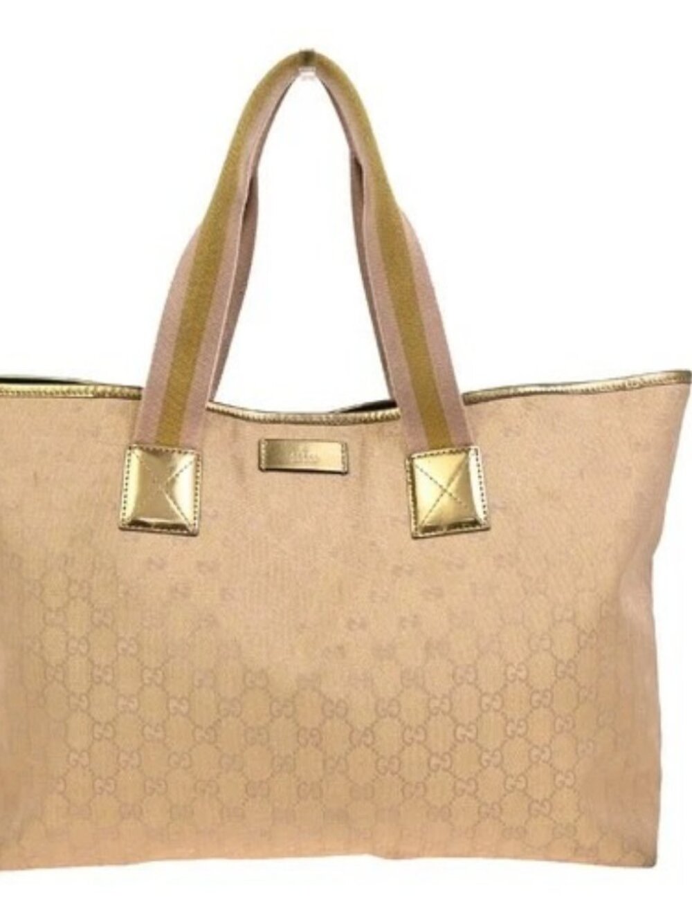GUCCI Logo Abbey GG Pattern Shoulder Tote Bag Canvas Leather Pink Gold 34KD423